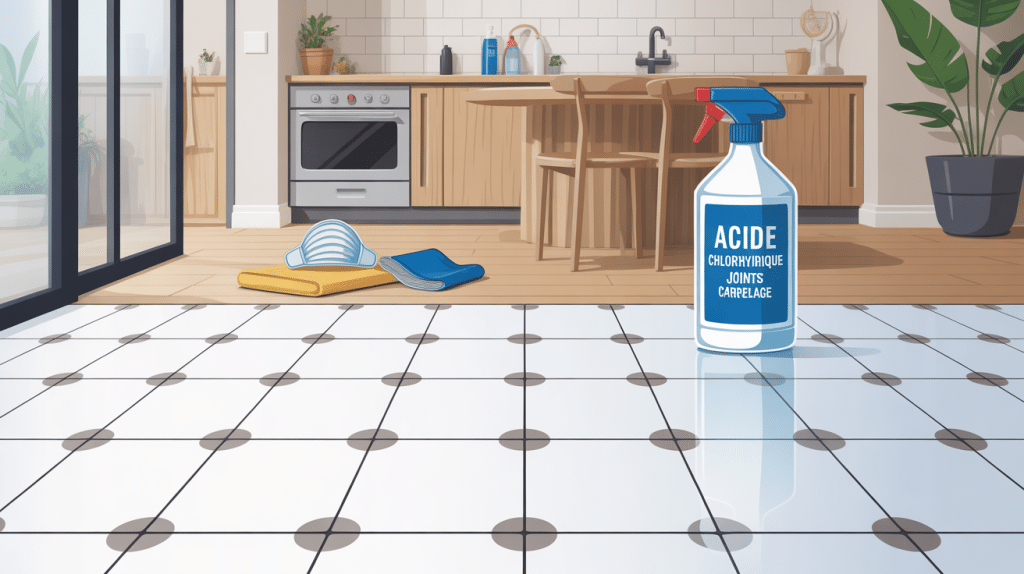 acide chlorhydrique joint carrelage illustration sécurité gants masque