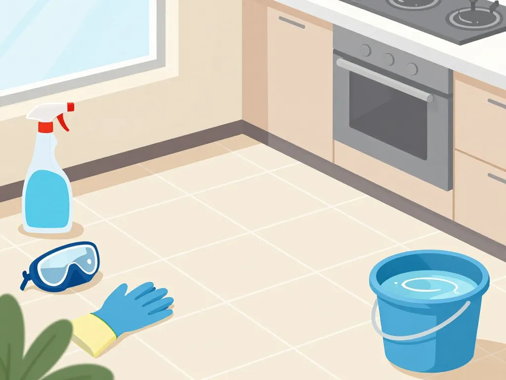 préparatifs acide chlorhydrique joint carrelage gants et lunettes