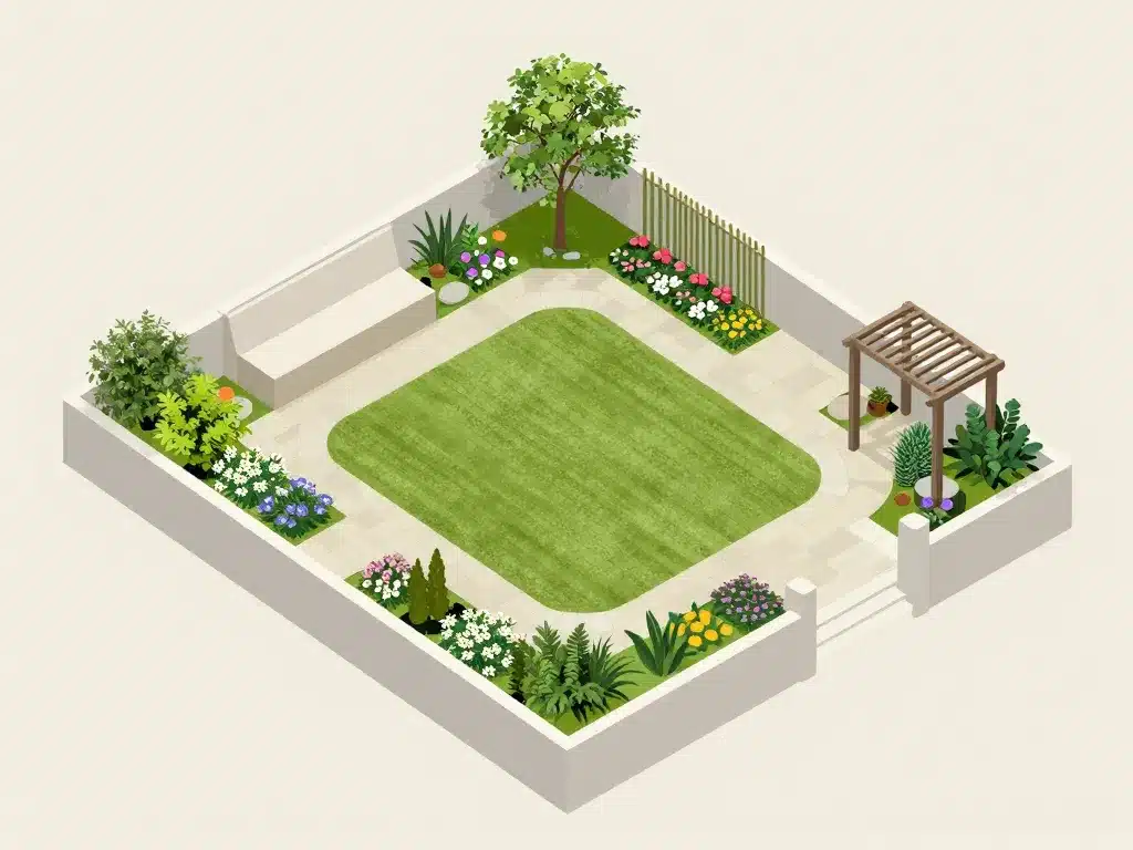 aménager un petit jardin de 50m2 schéma organisation jardin