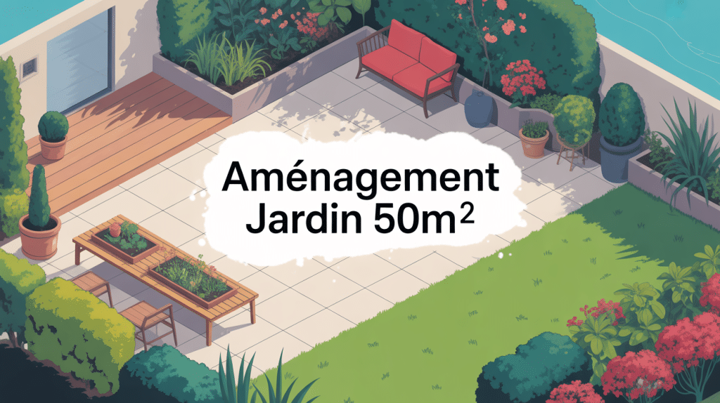 aménager un petit jardin de 50m2 illustration plan structuré