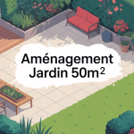 aménager un petit jardin de 50m2 illustration plan structuré