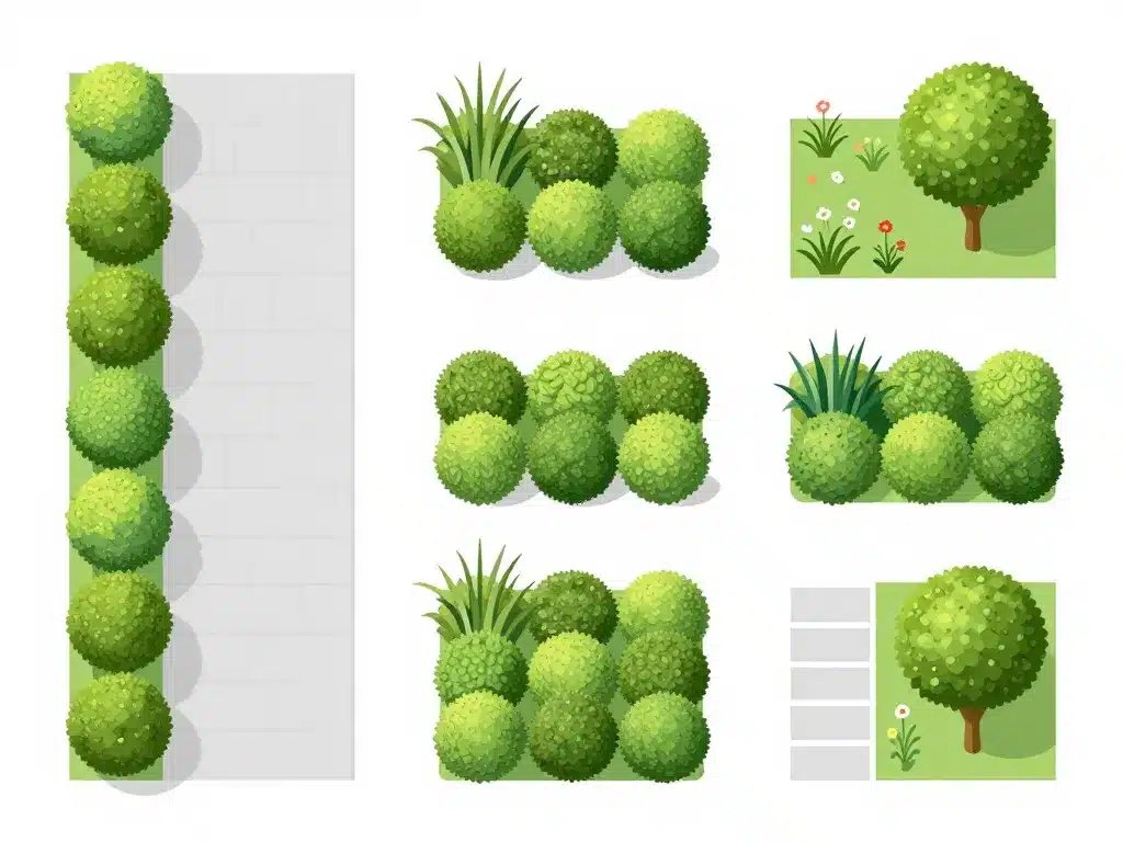 Dispositions de l'arbuste boule dans la conception de jardin