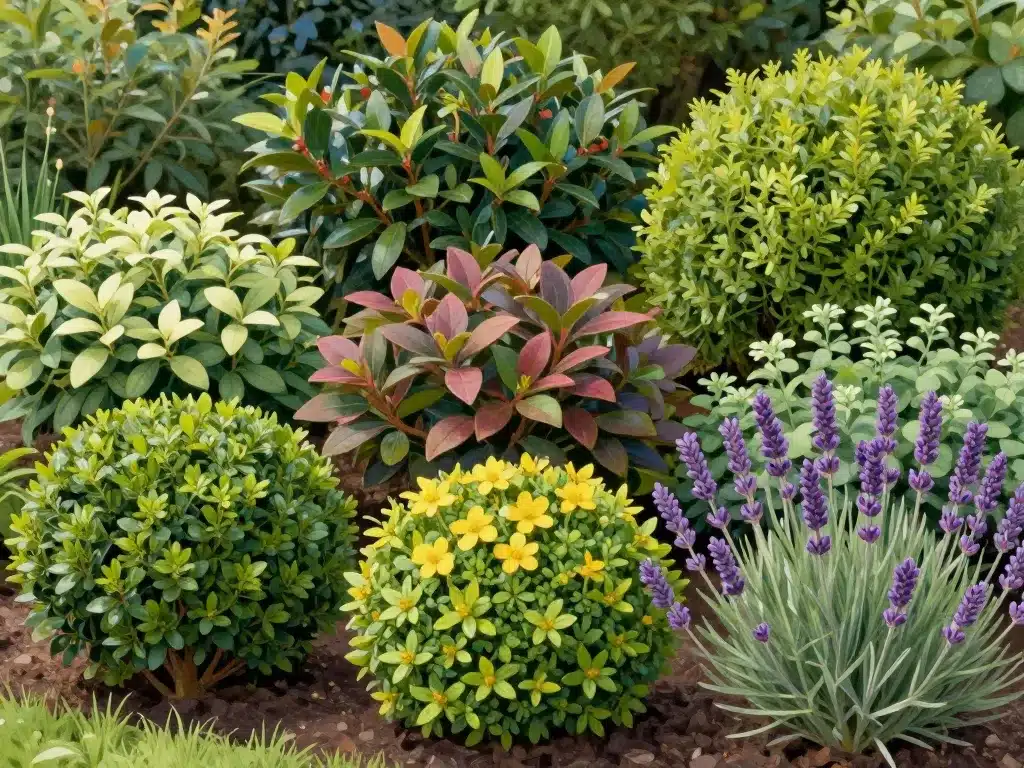 Différentes espèces d'arbuste boule en massif