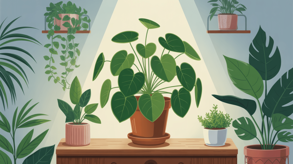 illustration pilea lumière étagère asso pilea ne pousse pas
