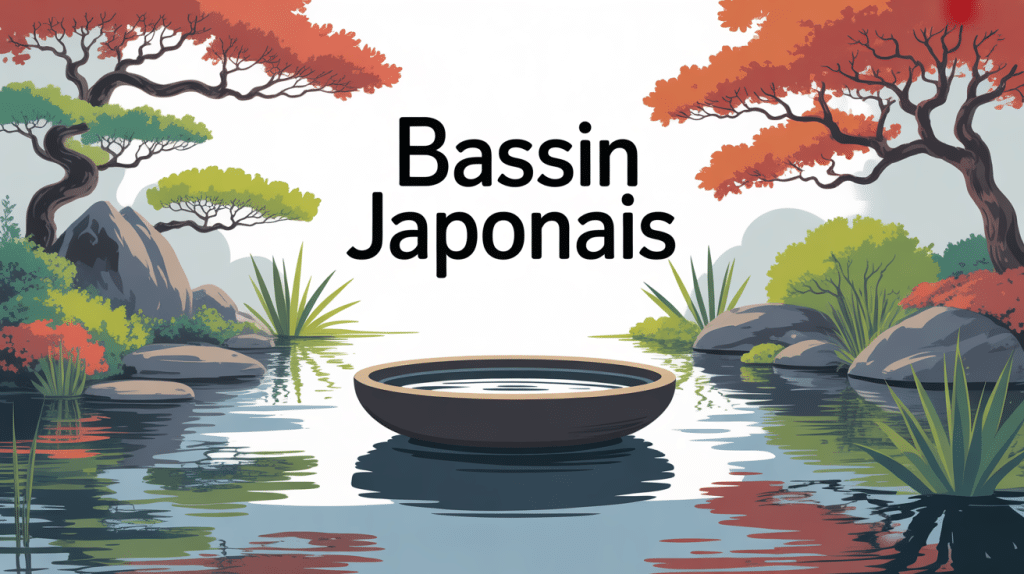 illustration bassin japonais jardin zen