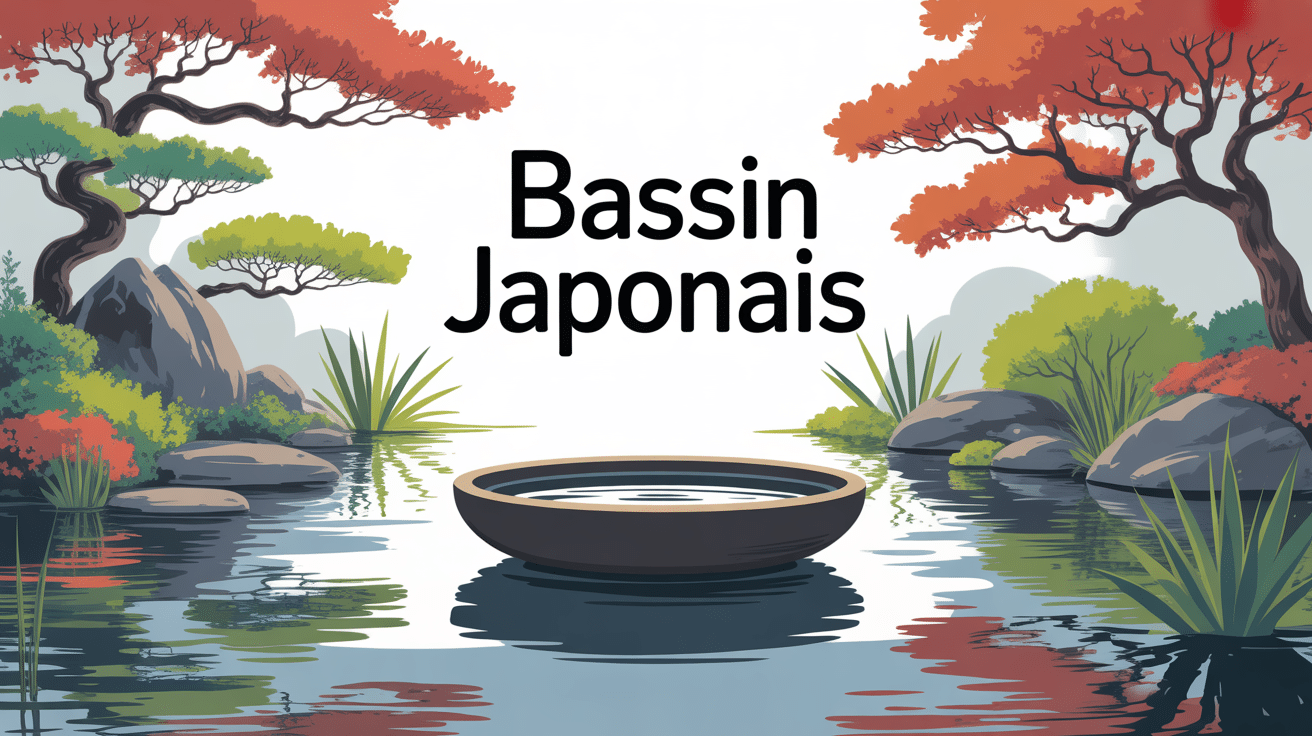 illustration bassin japonais jardin zen