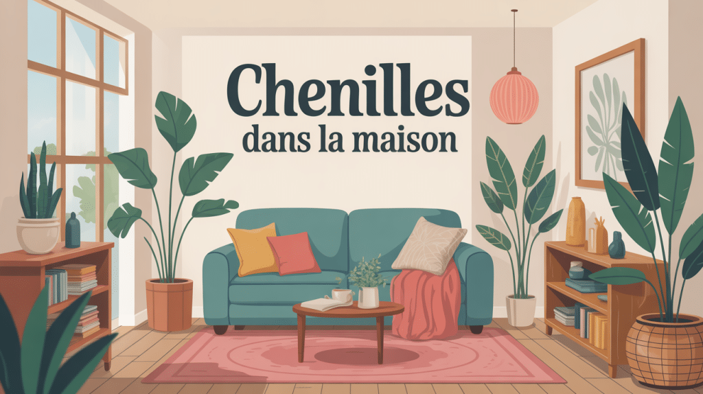 chenille dans la maison sur plantes textiles et fenêtres