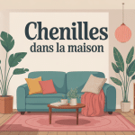 chenille dans la maison sur plantes textiles et fenêtres
