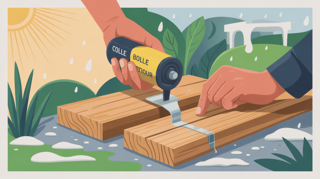 illustration collage bois extérieur application colle jardin