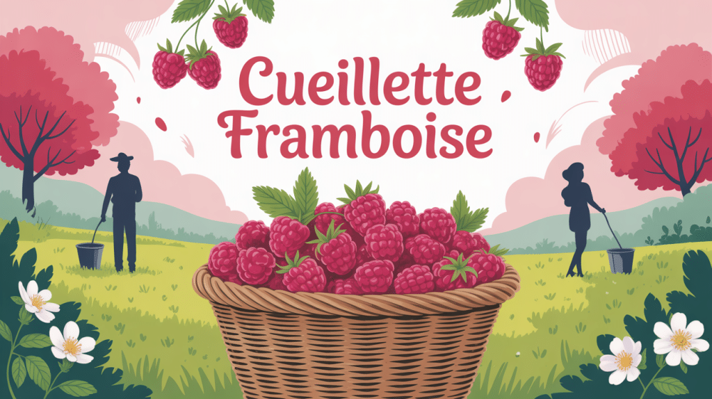 cueillette framboise panier débordant dans jardin estival