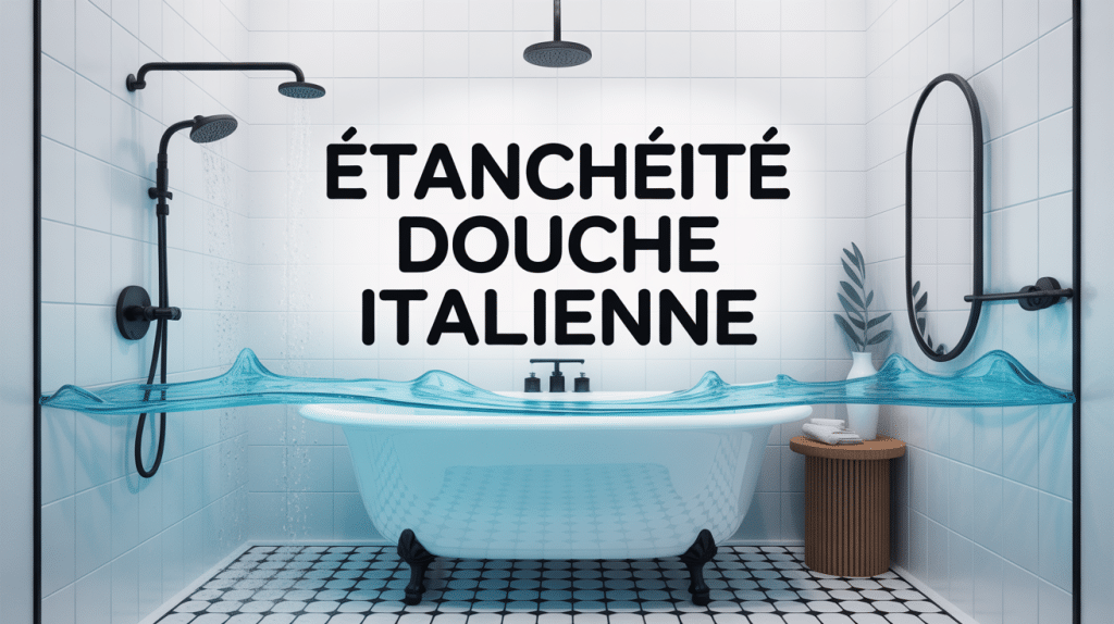 Étanchéité douche italienne vue en coupe, salle de bain moderne