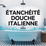 Étanchéité douche italienne vue en coupe, salle de bain moderne