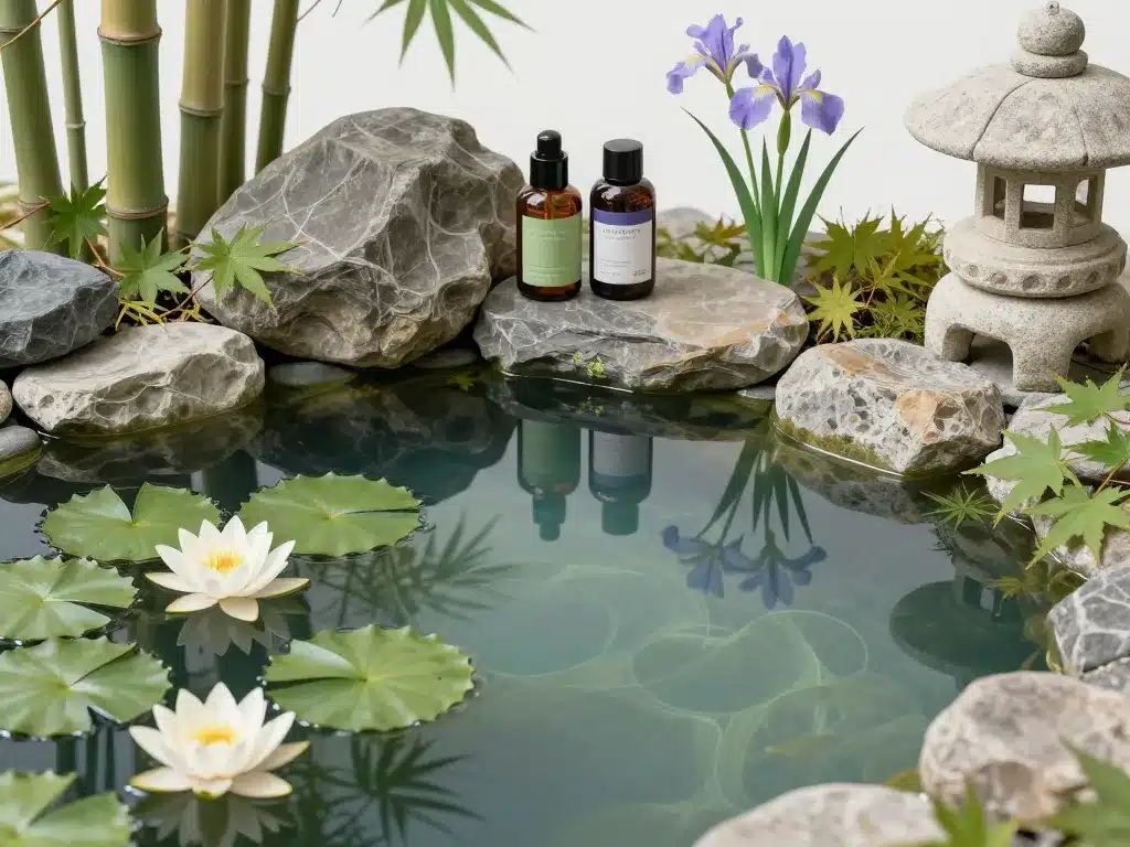 composition éléments bassin japonais naturel