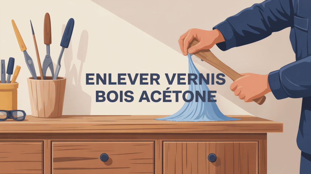 illustration enlever vernis bois acetone gants sécurité atelier