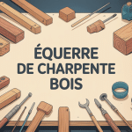 illustration équerre charpente bois différents modèles sur plan de travail