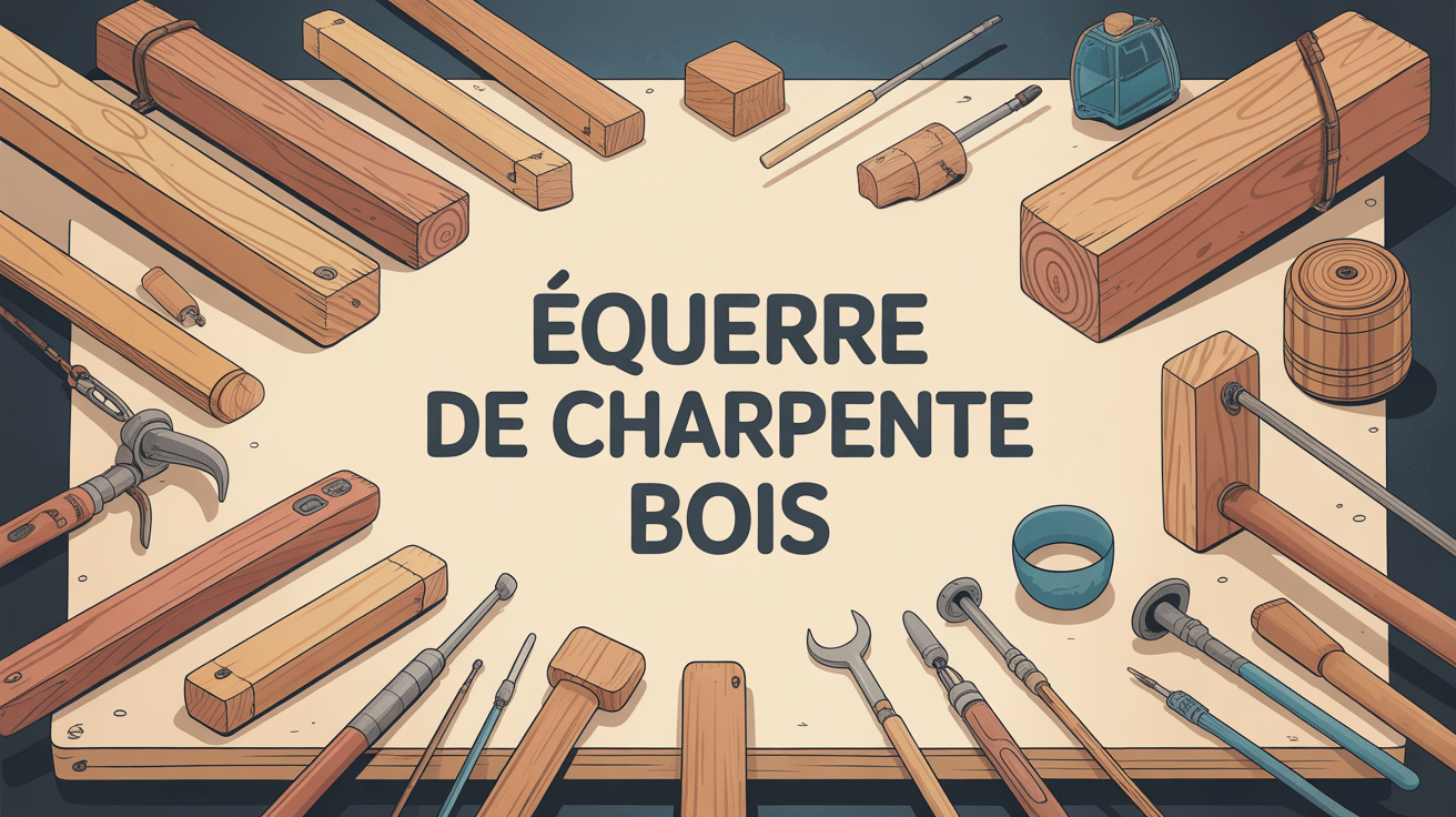 illustration équerre charpente bois différents modèles sur plan de travail