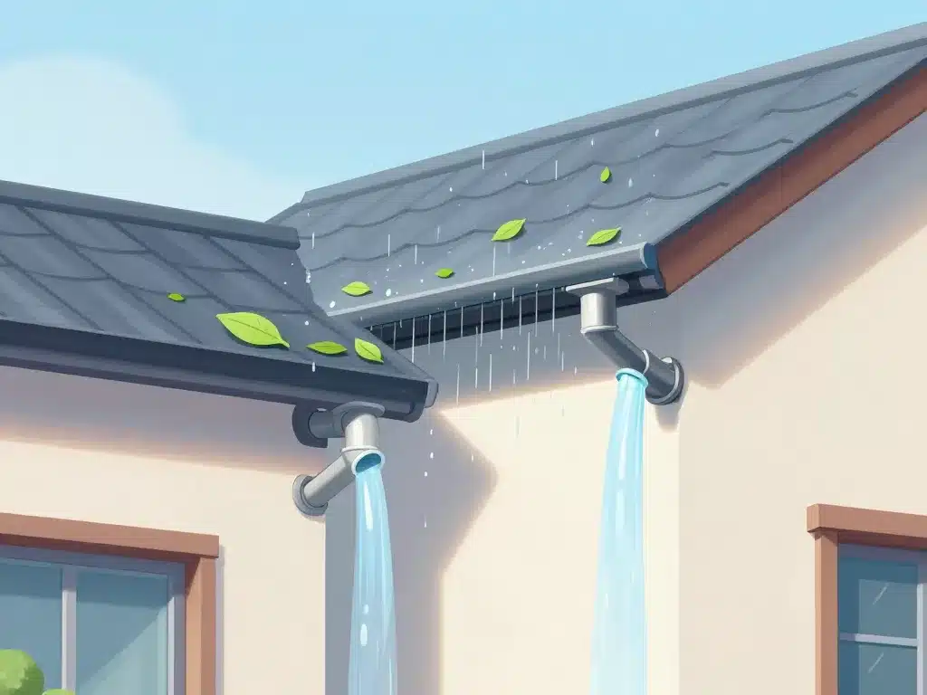 Maison avec filtre pour gouttière arrêtant feuilles et débris