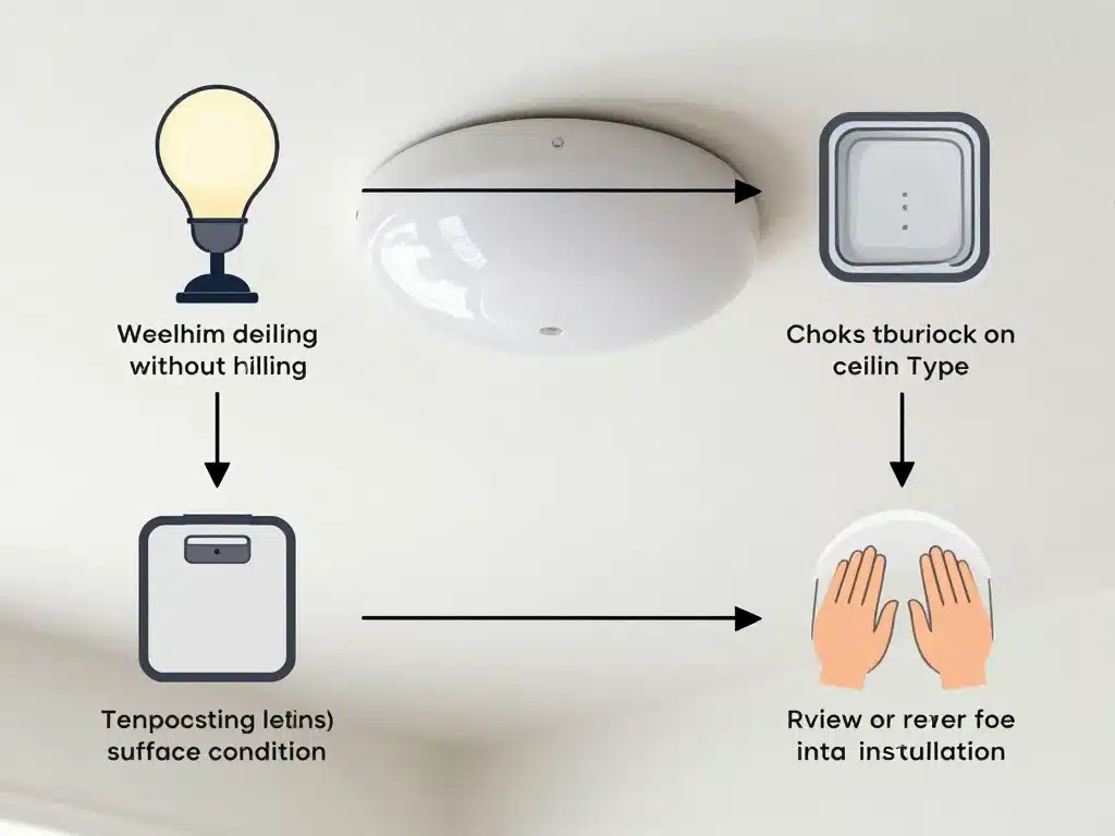 diagramme fixer luminaire plafond sans percer étape sécurisation