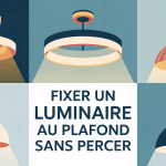 illustration fixer luminaire plafond sans percer, options adhésives et crochets