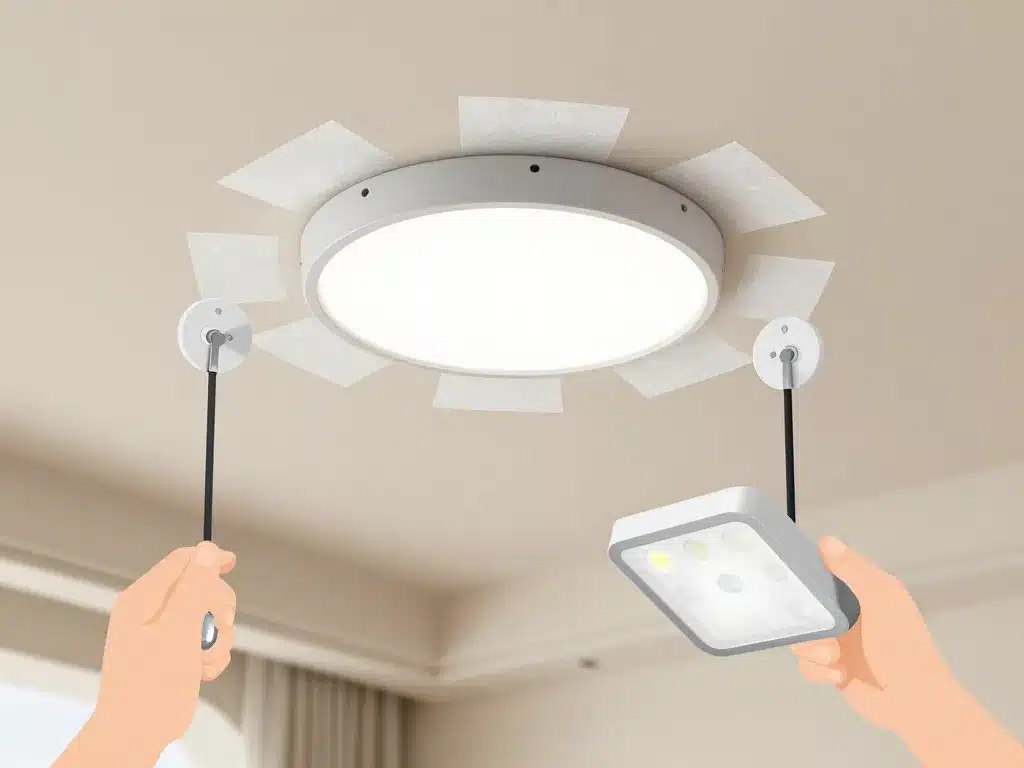 produits pour fixer luminaire plafond sans percer, adhésif et LED