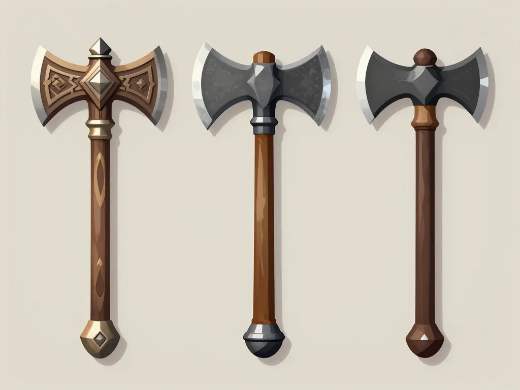 diagramme conceptuel montrant trois hachettes viking : décorative, lancer, bushcraft