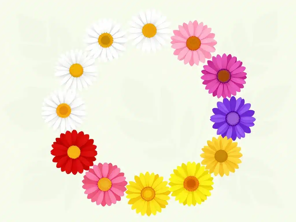 Marguerite couleurs blanc rose rouge jaune violet cercle