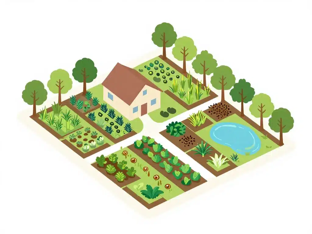diagramme plan de potager permaculture organisation zones légumes compost