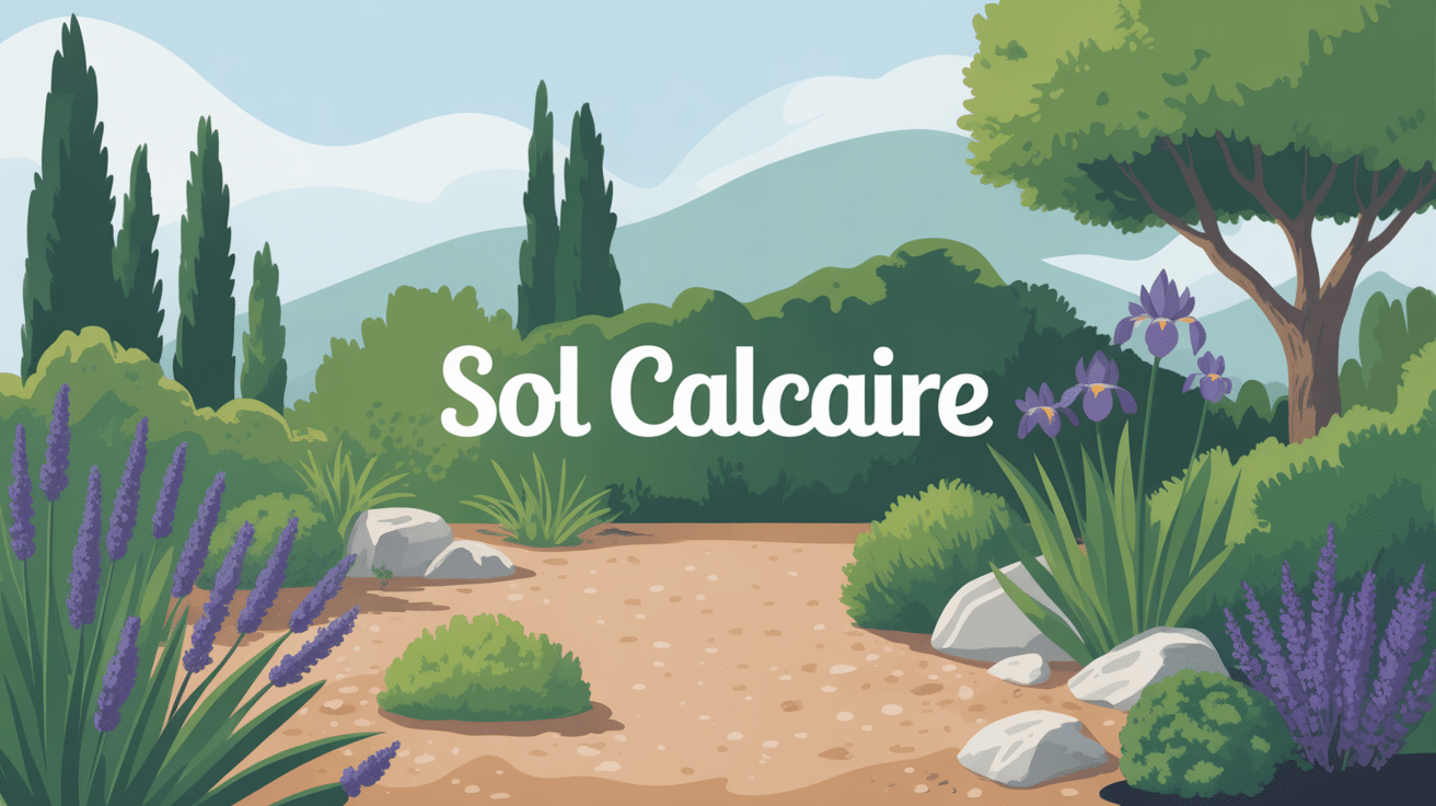 Illustration sol calcaire jardin avec plantes adaptées