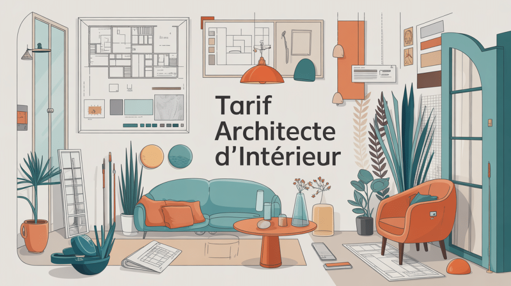 illustration tarif architecte d'intérieur, plans et outils