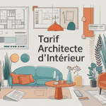 illustration tarif architecte d'intérieur, plans et outils