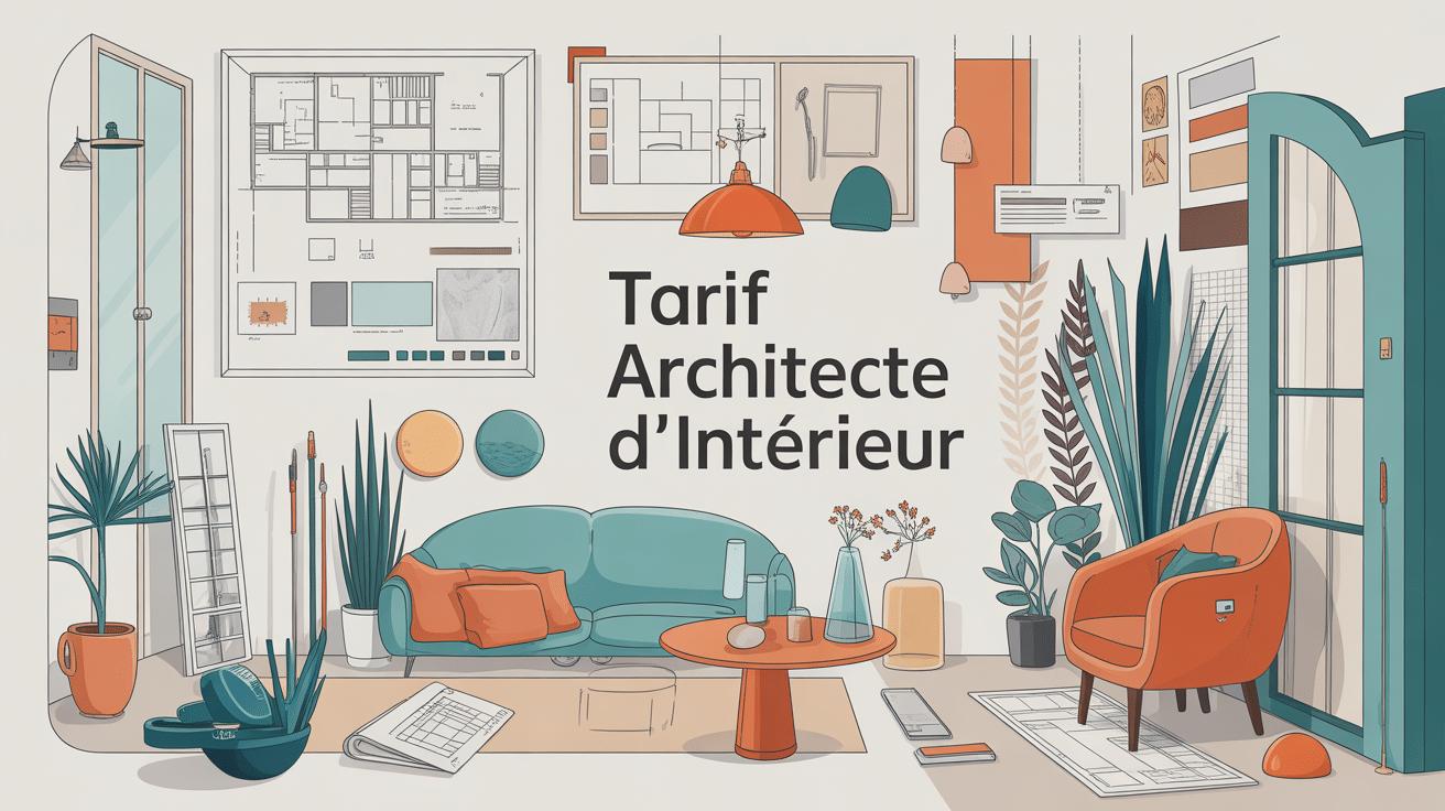 illustration tarif architecte d'intérieur, plans et outils