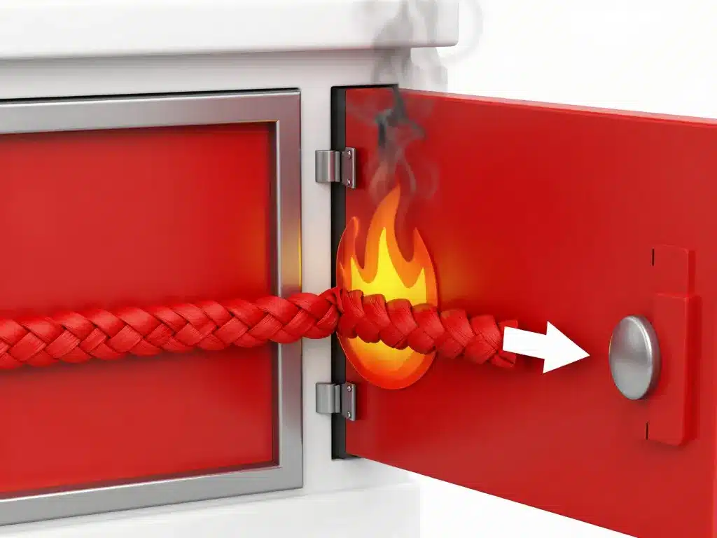 Schéma du rôle de la tresse coupe feu pour bloquer chaleur et fumée