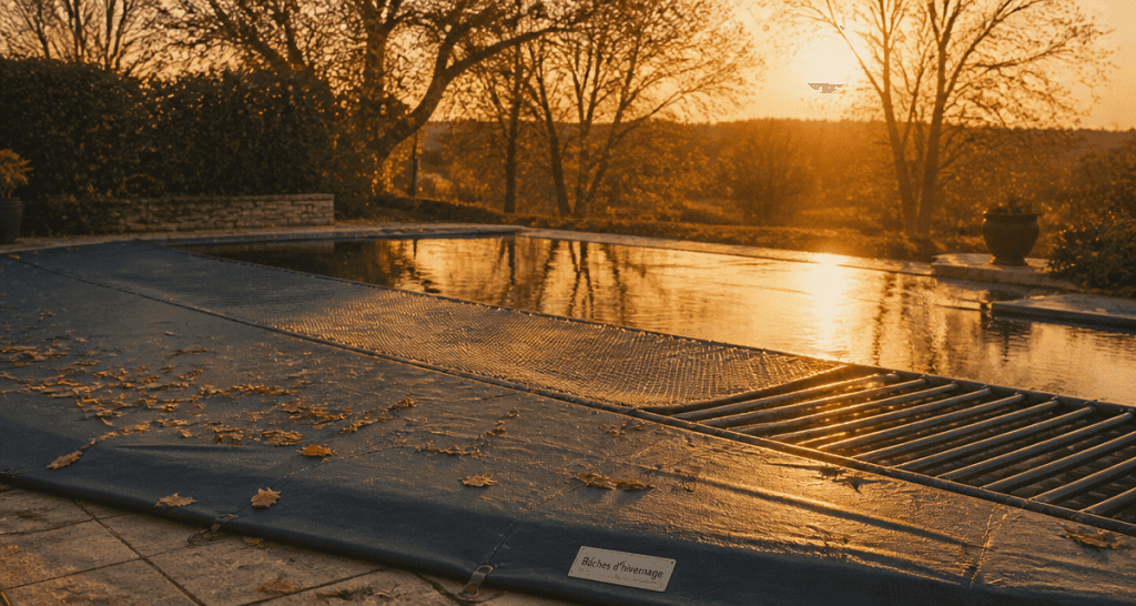 baches hiver piscine sur bassin en automne