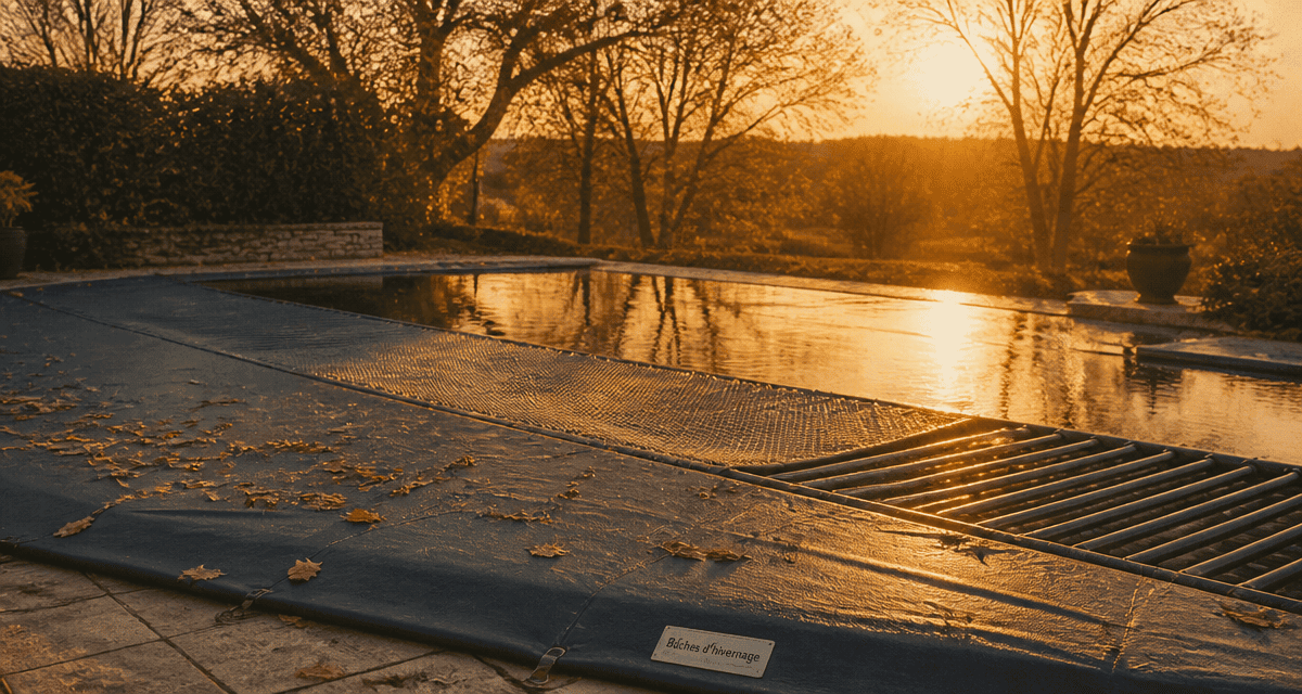 baches hiver piscine sur bassin en automne
