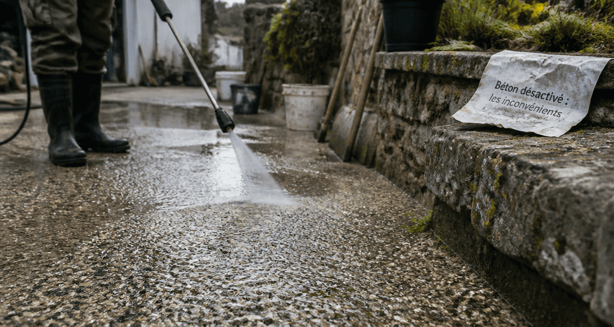 béton désactivé inconvénients gros plan lavage