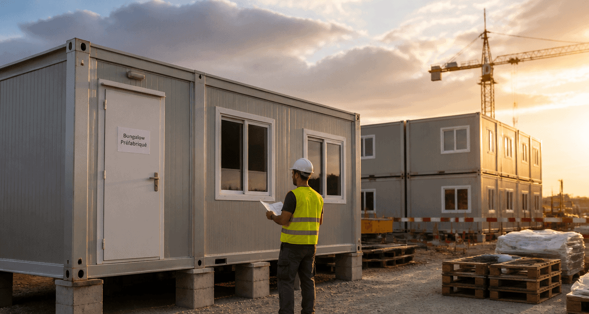 bungalow préfabriqué moderne sur chantier