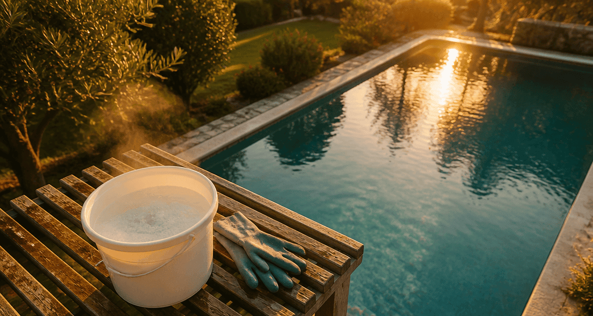 chlore choc piscine préparation seau et piscine limpide
