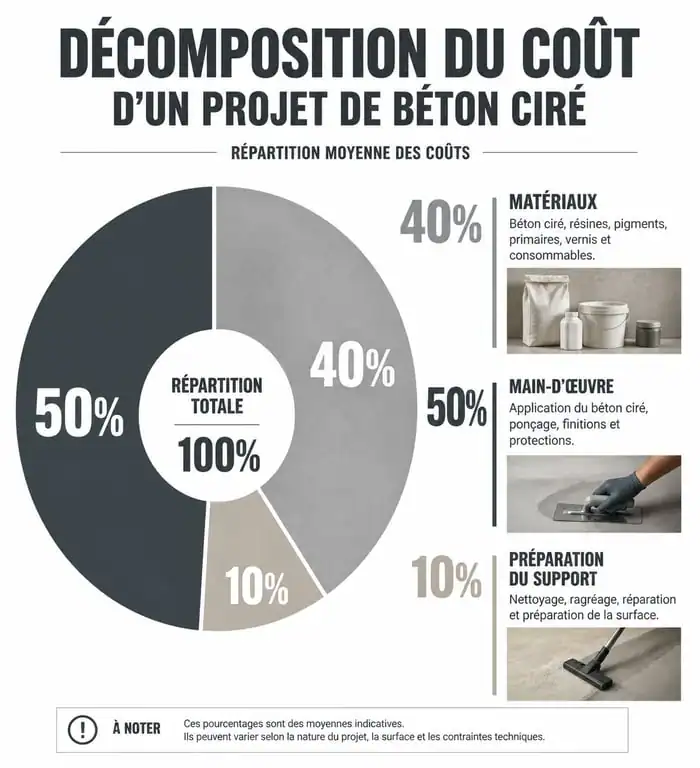 Répartition des coûts d'un projet de béton ciré au m²