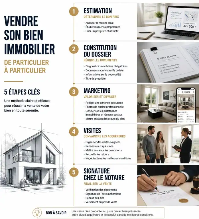 Infographie des étapes de la vente maison sans agence