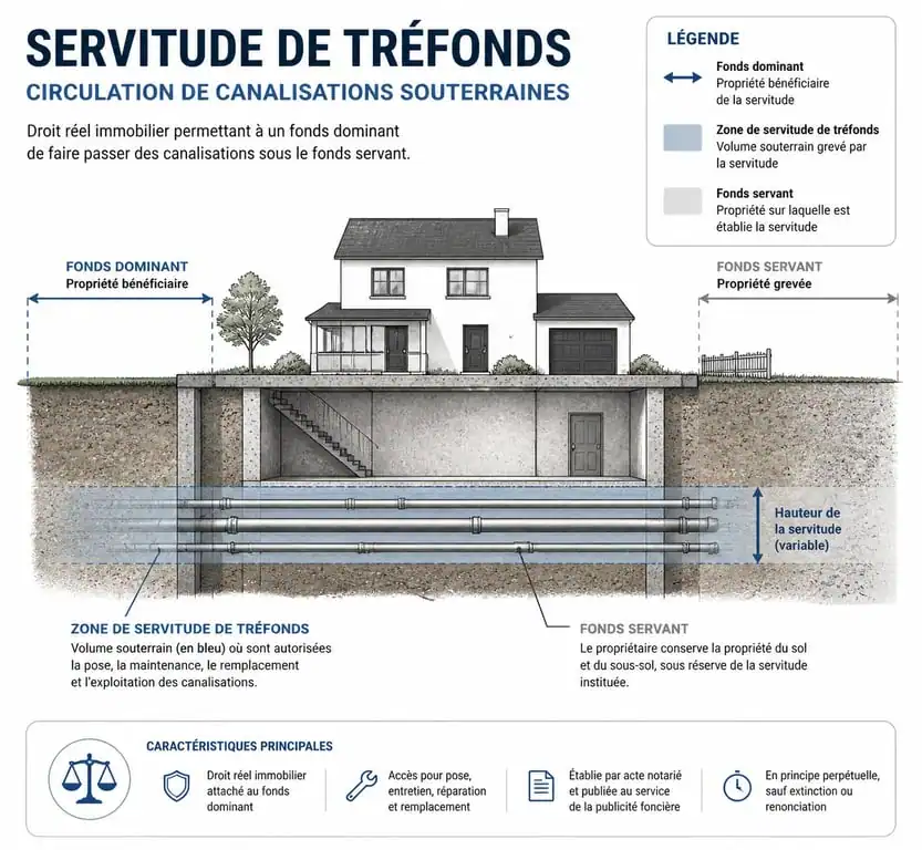 Schéma explicatif d'une servitude de tréfonds sous un terrain