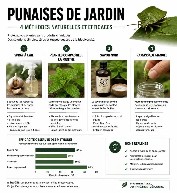 Infographie des méthodes naturelles pour lutter contre la punaise de jardin au potager