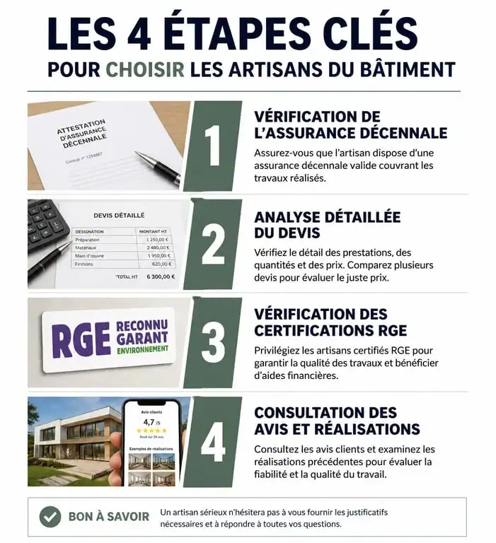 Infographie sur les étapes pour choisir les artisans du bâtiment