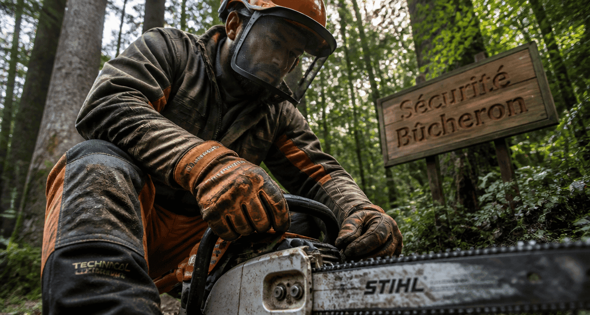 EPI tronçonneuse bûcheron équipé forêt