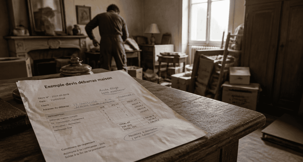 exemple devis débarras maison sur table, tri meubles