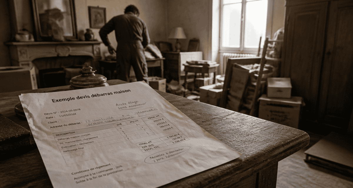exemple devis débarras maison sur table, tri meubles