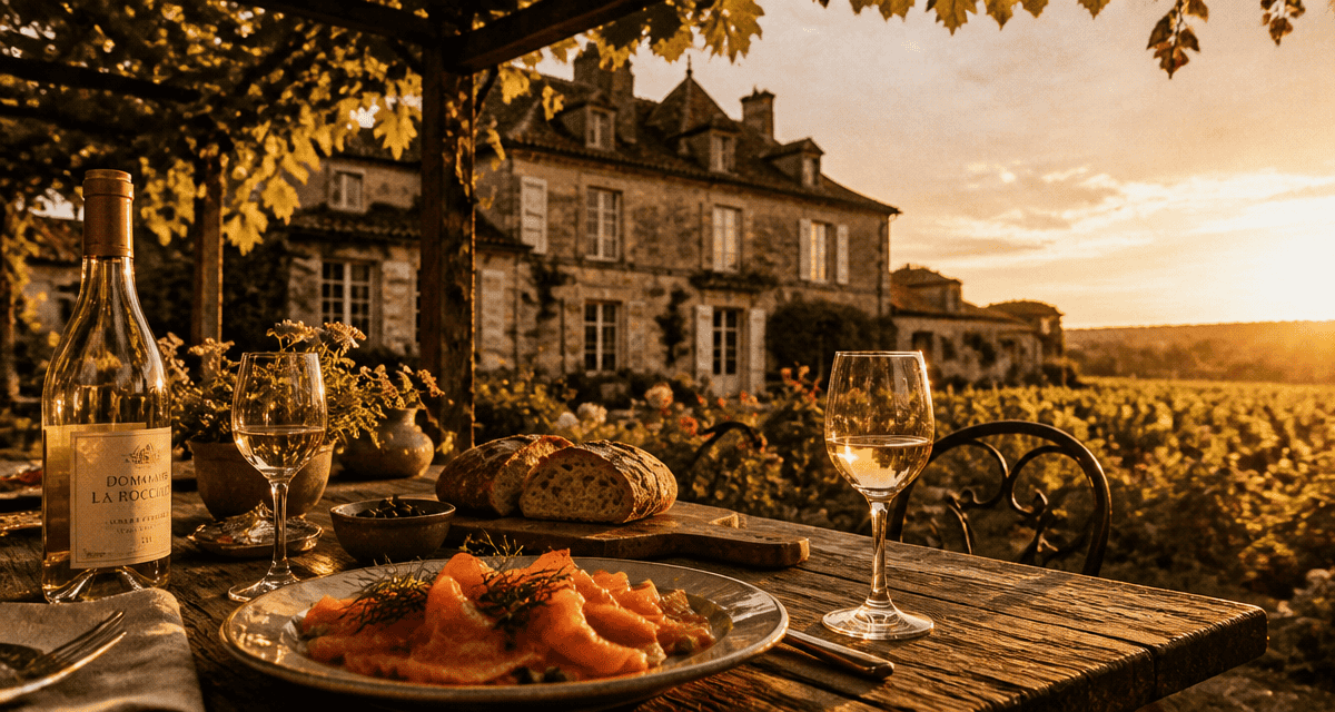 maison bardé bastide pierre table saumon vin