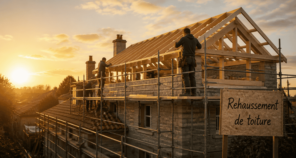 Rehausser toiture maison chantier échafaudages