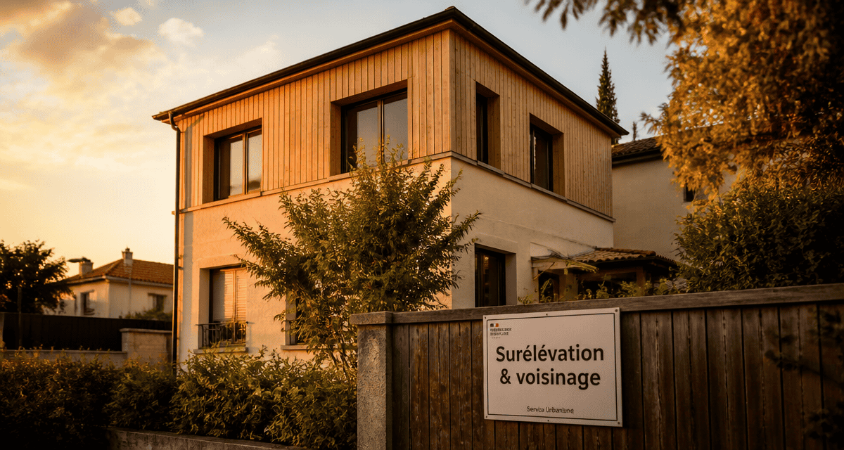 Surélévation maison et voisinage, étage bois ajouté en ville