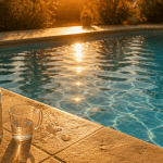 vinaigre blanc piscine bouteille rebord eau turquoise