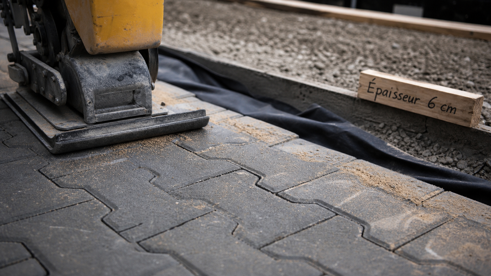 Autobloquant pave en pose, épaisseur 6 cm minimum et joint